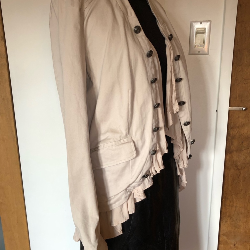 Free People Cream Ruffle-Front Button Blazer - Picture 8 of 13